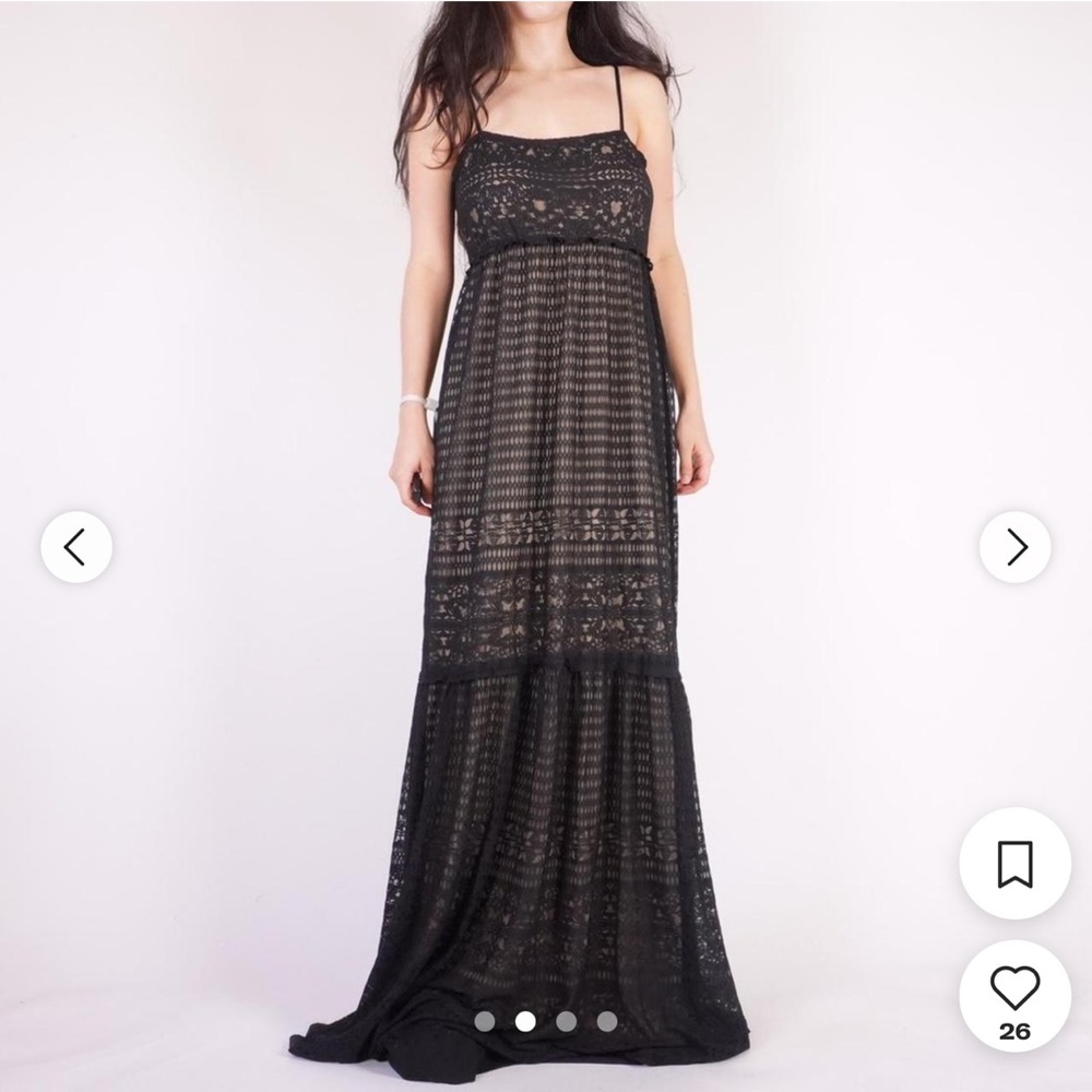 Max Studio | Black lace tiered spaghetti strap maxi dress size extra sma…